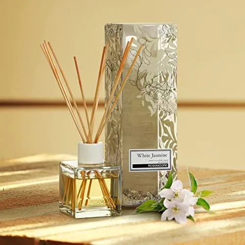 Rosemoore White Jasmine 200 ml Reed Diffuser Set | Free 10 Reed Sticks | Home Fragrance | Improves Mood and Relieves The Mind | Distinctive Fragrance for Home, Office, Washroom & Spa