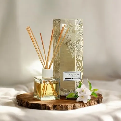 Rosemoore White Jasmine 200 ml Reed Diffuser Set | Free 10 Reed Sticks | Home Fragrance | Improves Mood and Relieves The Mind | Distinctive Fragrance for Home, Office, Washroom & Spa