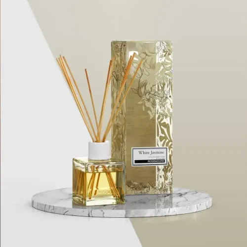 Rosemoore White Jasmine 200 ml Reed Diffuser Set | Free 10 Reed Sticks | Home Fragrance | Improves Mood and Relieves The Mind | Distinctive Fragrance for Home, Office, Washroom & Spa