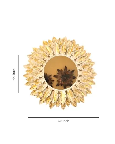SHREE KALA ENTERPRISES Marigold Flower Gold and White Wall Mirror for Bathroom, Wall Mounted/Decor, Vanity, Living Room, Bedroom | Size 30 Inch