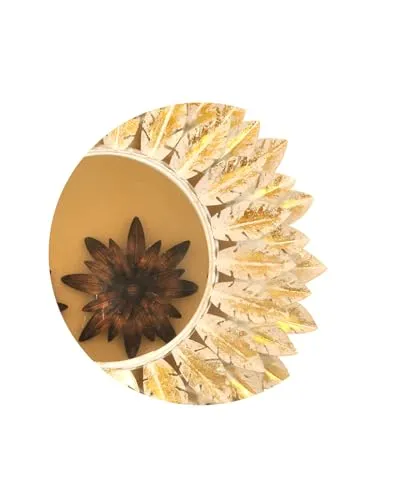 SHREE KALA ENTERPRISES Marigold Flower Gold and White Wall Mirror for Bathroom, Wall Mounted/Decor, Vanity, Living Room, Bedroom | Size 30 Inch