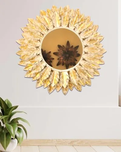 SHREE KALA ENTERPRISES Marigold Flower Gold and White Wall Mirror for Bathroom, Wall Mounted/Decor, Vanity, Living Room, Bedroom | Size 30 Inch