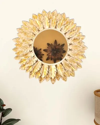 SHREE KALA ENTERPRISES Marigold Flower Gold and White Wall Mirror for Bathroom, Wall Mounted/Decor, Vanity, Living Room, Bedroom | Size 30 Inch