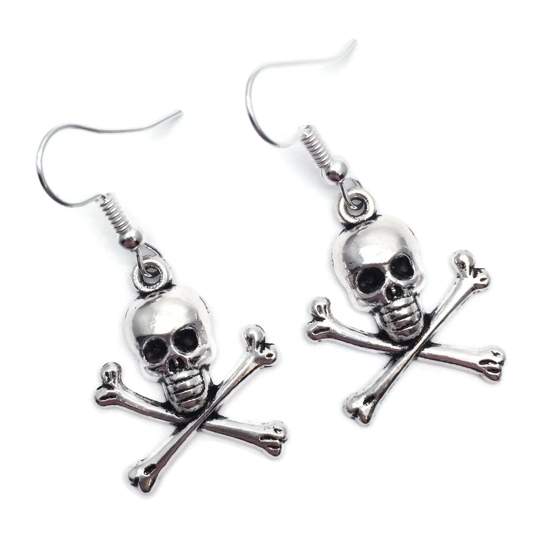 Skull and Crossbones Silver Plated Charm Earrings