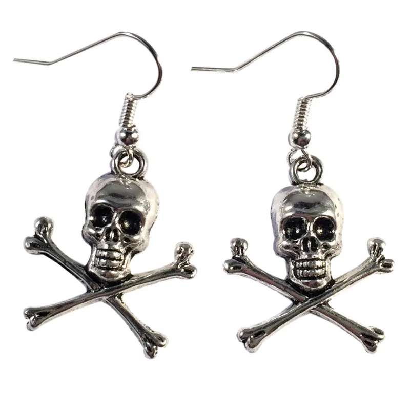 Skull and Crossbones Silver Plated Charm Earrings