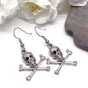 Skull and Crossbones Silver Plated Charm Earrings