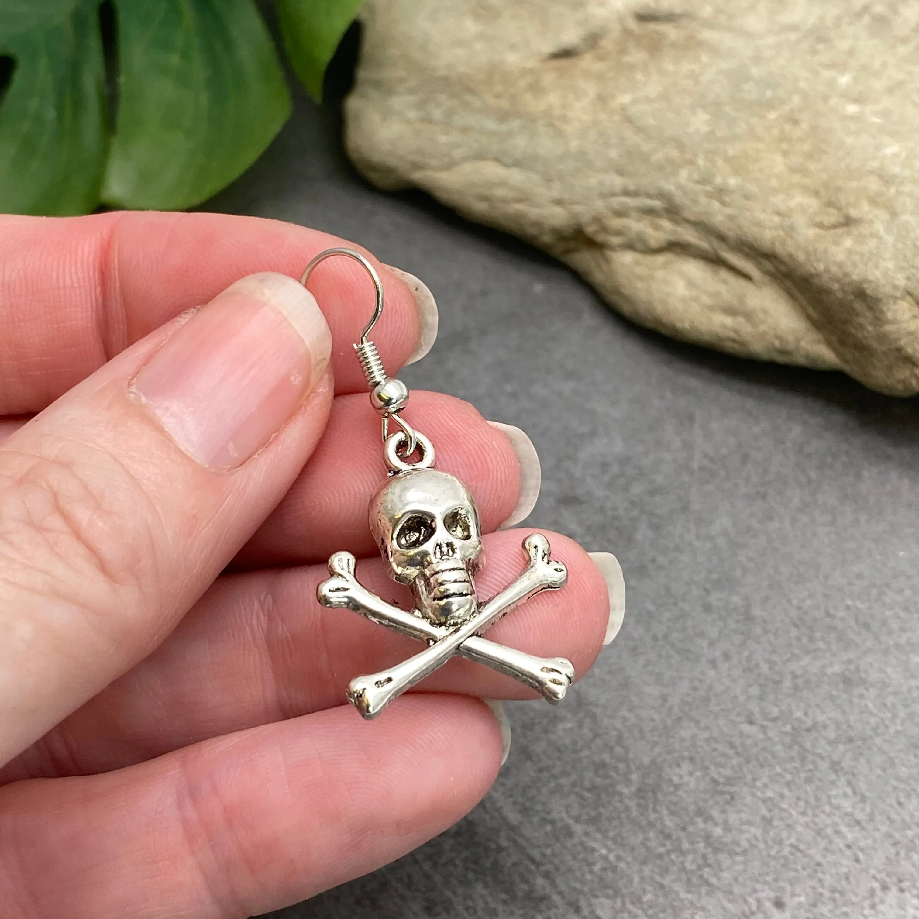 Skull and Crossbones Silver Plated Charm Earrings