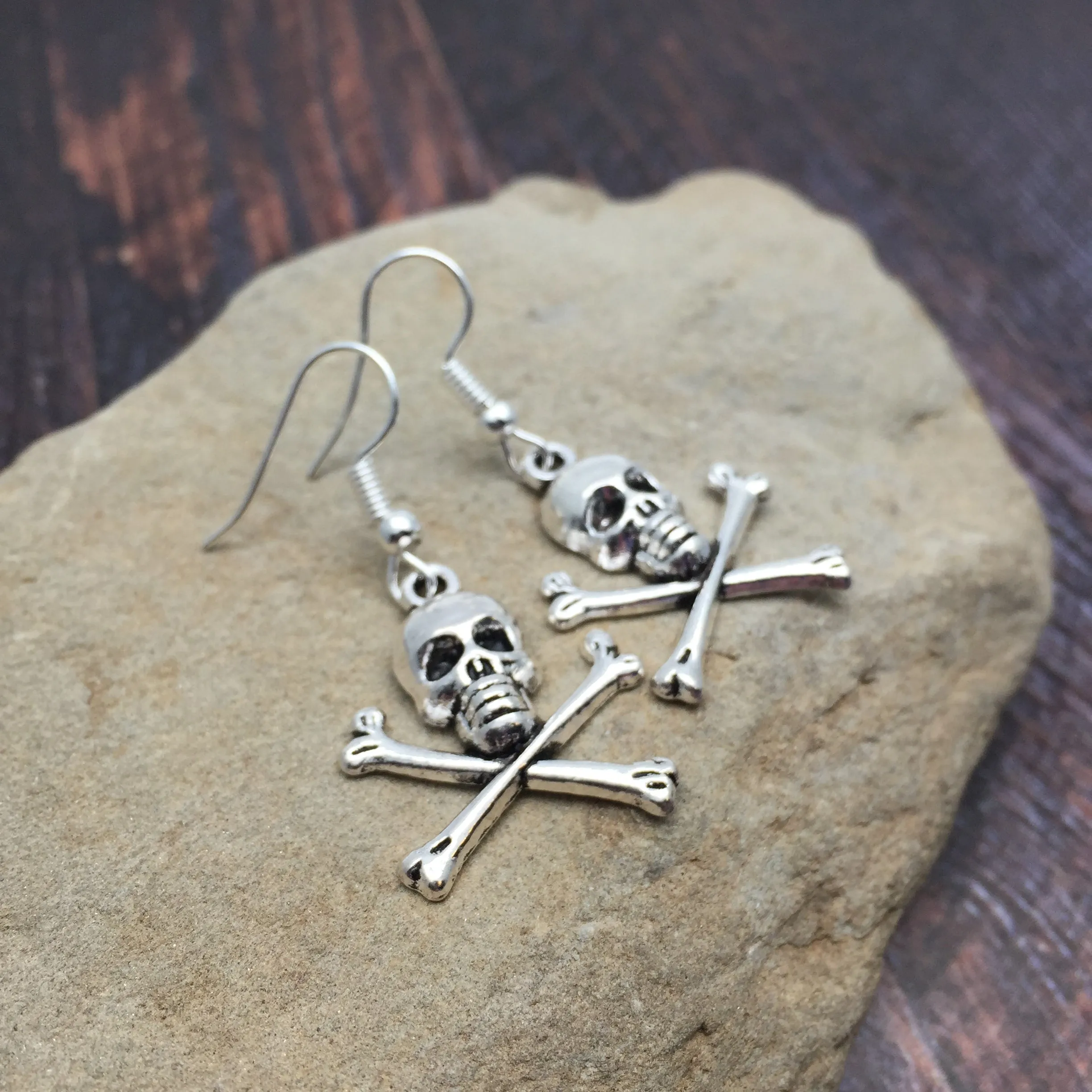 Skull and Crossbones Silver Plated Charm Earrings