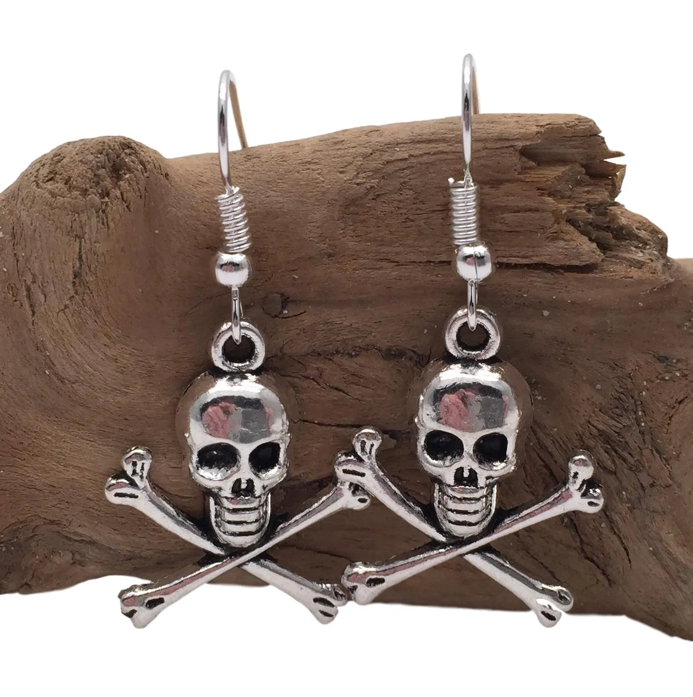 Skull and Crossbones Silver Plated Charm Earrings