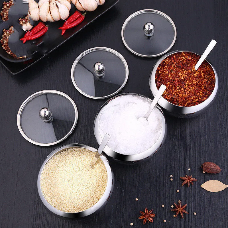 Stainless Steel Spice Jar | Jar with Lid | Food Storage | Candle Jars | Kitchen Seasoning | Organization | Salt Condiment Pot Spoon