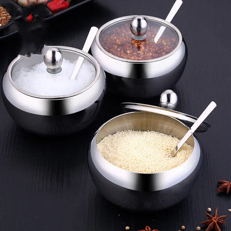 Stainless Steel Spice Jar | Jar with Lid | Food Storage | Candle Jars | Kitchen Seasoning | Organization | Salt Condiment Pot Spoon