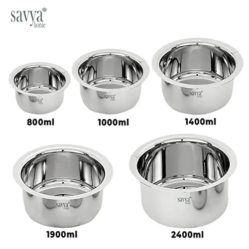 The Better Home Pack Of 6 300 ml Each Kitchen Containers Set with Bamboo Lid & 5 Pcs Stainless Steel Tope Set | Gas Stove & Induction Compatible | 2400 ml, 1900 ml, 1400 ml, 1000 ml, 800 ml