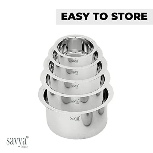 The Better Home Pack Of 6 300 ml Each Kitchen Containers Set with Bamboo Lid & 5 Pcs Stainless Steel Tope Set | Gas Stove & Induction Compatible | 2400 ml, 1900 ml, 1400 ml, 1000 ml, 800 ml