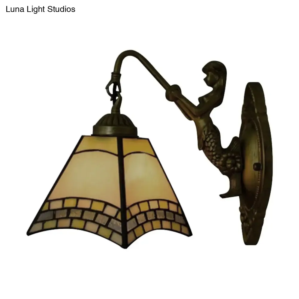 Tiffany Blue Glass Wall Sconce with Mermaid Backplate - Elegant 1 Head Light Fixture