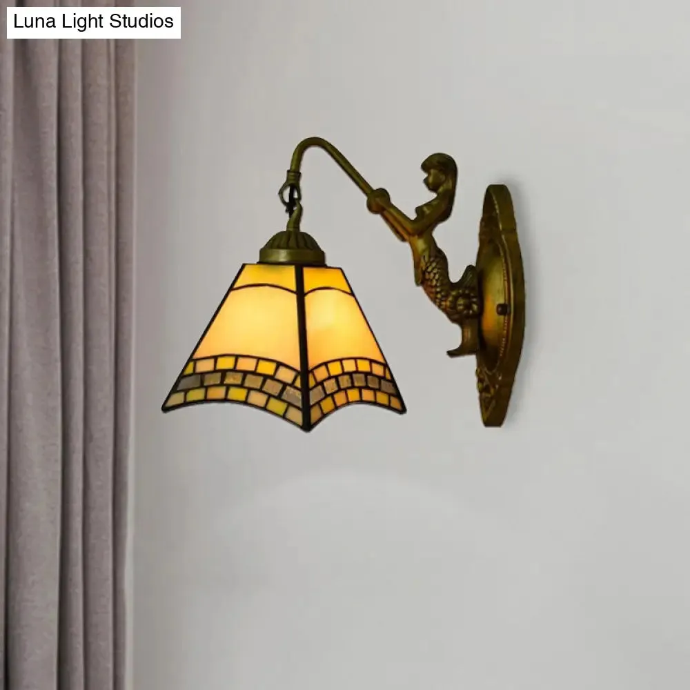 Tiffany Blue Glass Wall Sconce with Mermaid Backplate - Elegant 1 Head Light Fixture