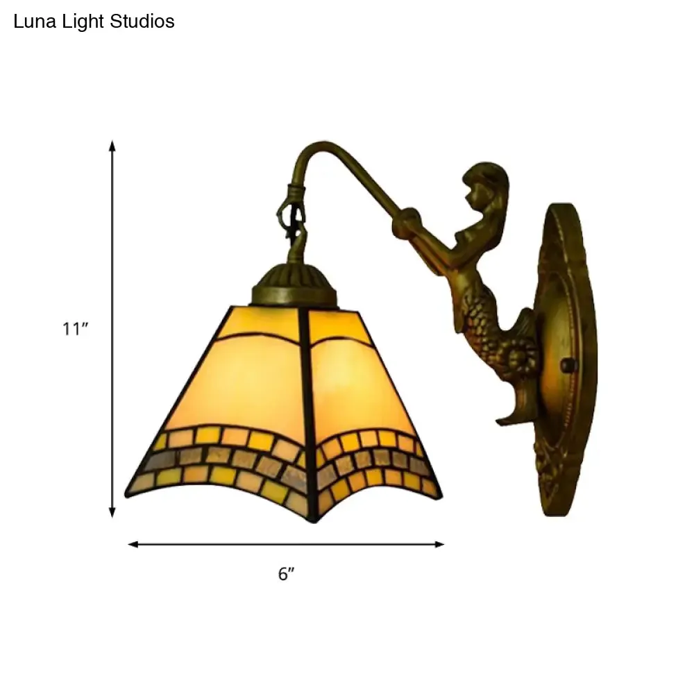 Tiffany Blue Glass Wall Sconce with Mermaid Backplate - Elegant 1 Head Light Fixture