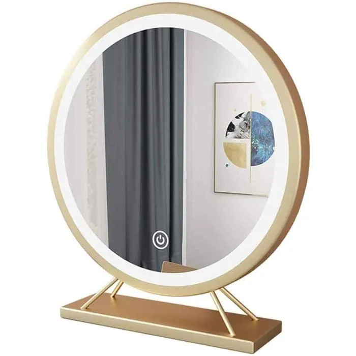 Touch Screen Table Desktop Led Light Vanity Mirror Makeup Mirror Round Mirror 40cm