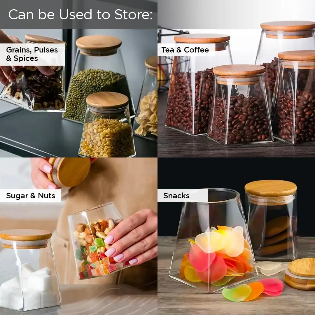 UMAI Borosilicate Glass Jar with Bamboo Lid | Kitchen Organizer Items and Storage | Multi-utility, Leakproof, Airtight Storage Jar for Cookies, Snacks, Tea, Coffee, Sugar | Set of 2 | 560ml