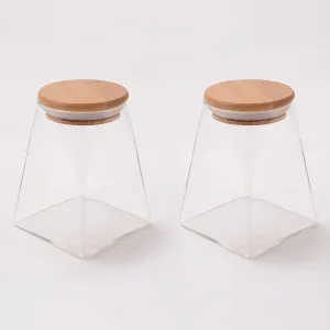 UMAI Borosilicate Glass Jar with Bamboo Lid | Kitchen Organizer Items and Storage | Multi-utility, Leakproof, Airtight Storage Jar for Cookies, Snacks, Tea, Coffee, Sugar | Set of 2 | 560ml