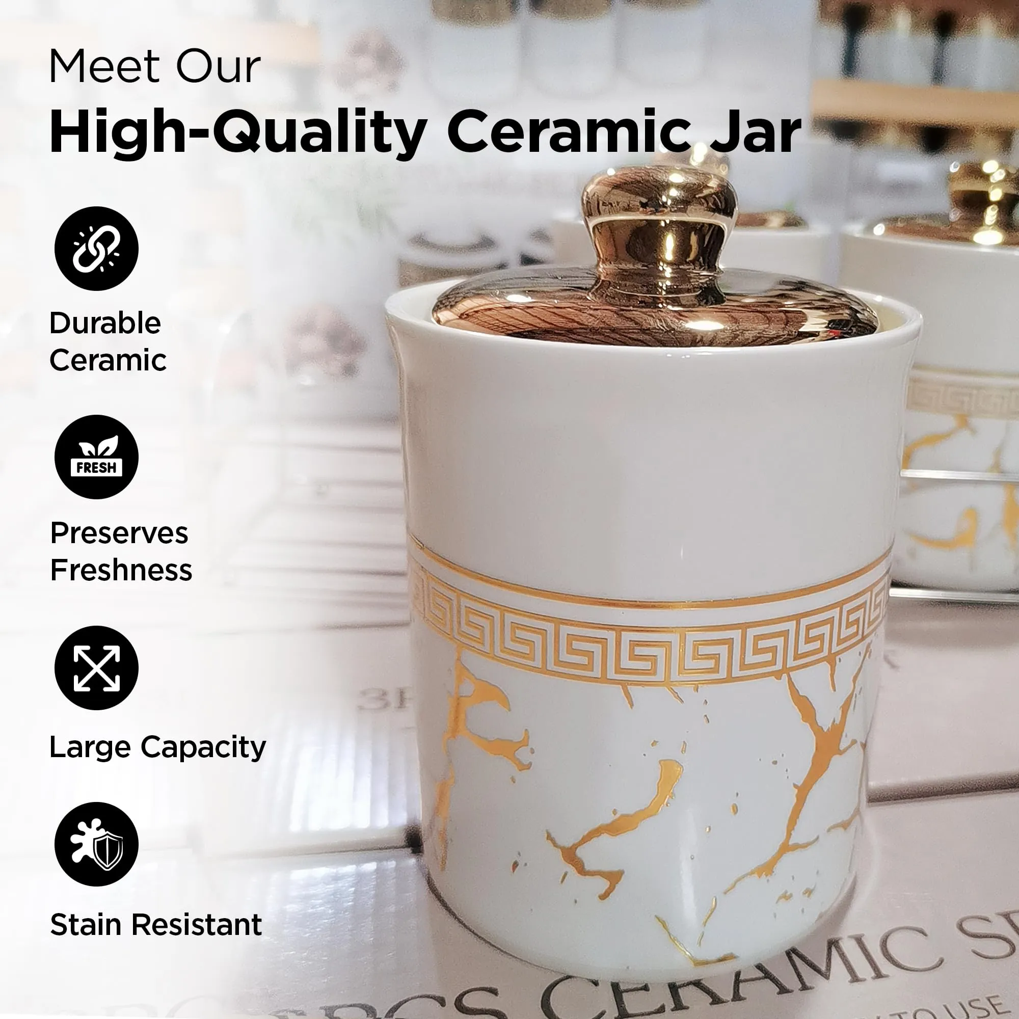 UMAI Ceramic Jars For Kitchen Storage With Ceramic Lid | Airtight Kitchen Containers Set | Kitchen Accessories Items | Multipurpose Jars For Pickles Dry Fruits Nuts Pulses | Pack of 3 | 700ml Each