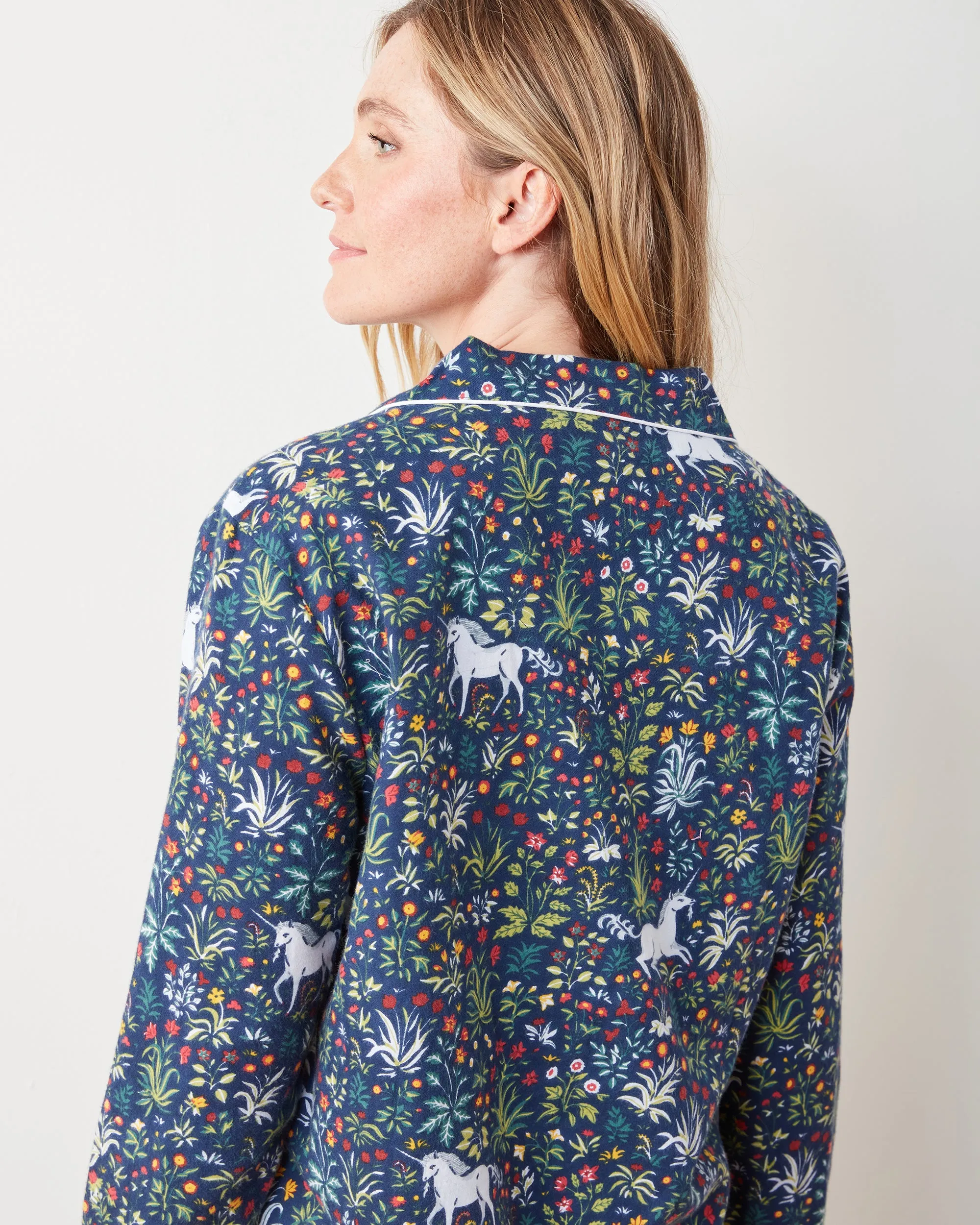 Unicorn's Garden - Lightweight Flannel Long PJ Set - Indigo