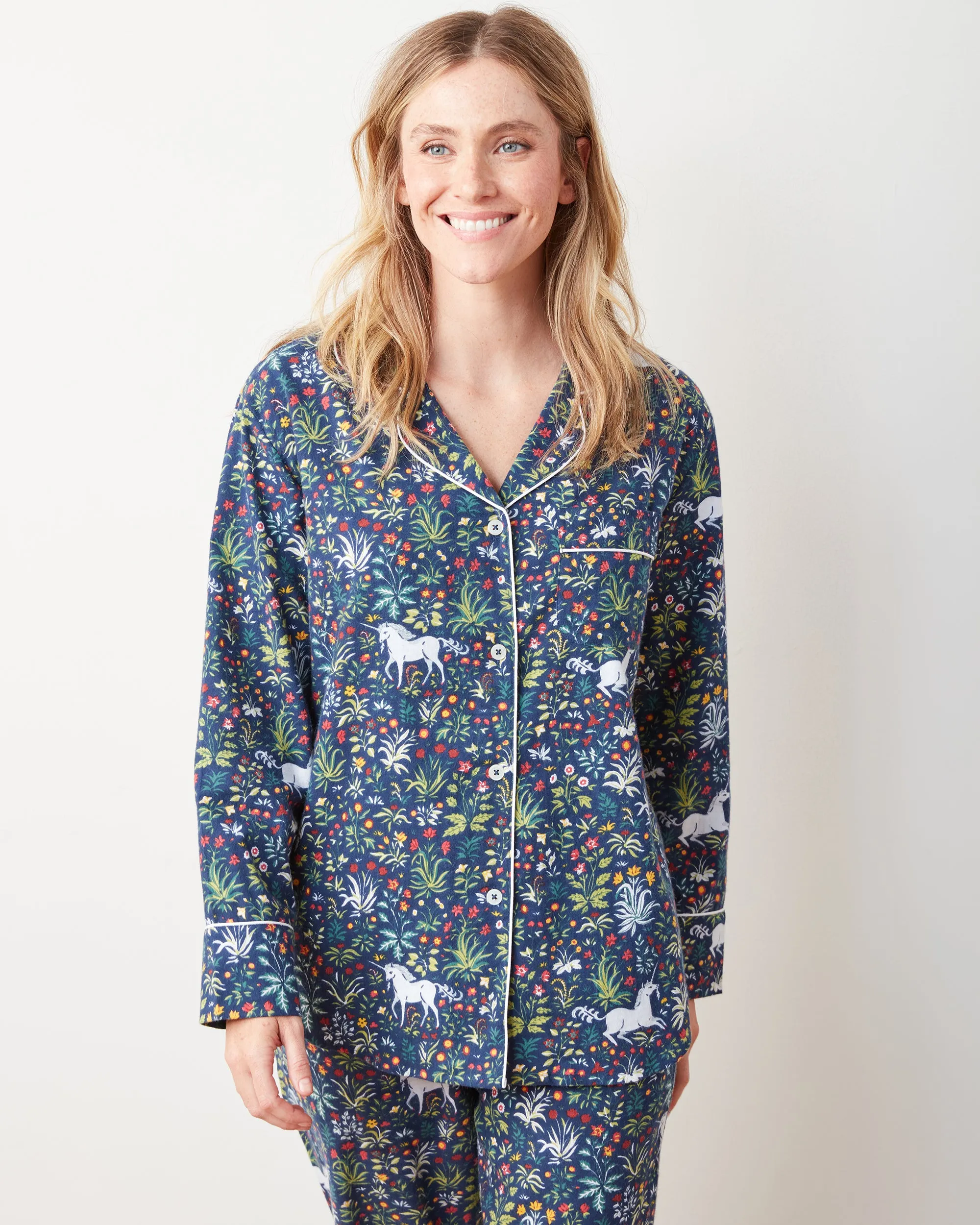 Unicorn's Garden - Lightweight Flannel Long PJ Set - Indigo