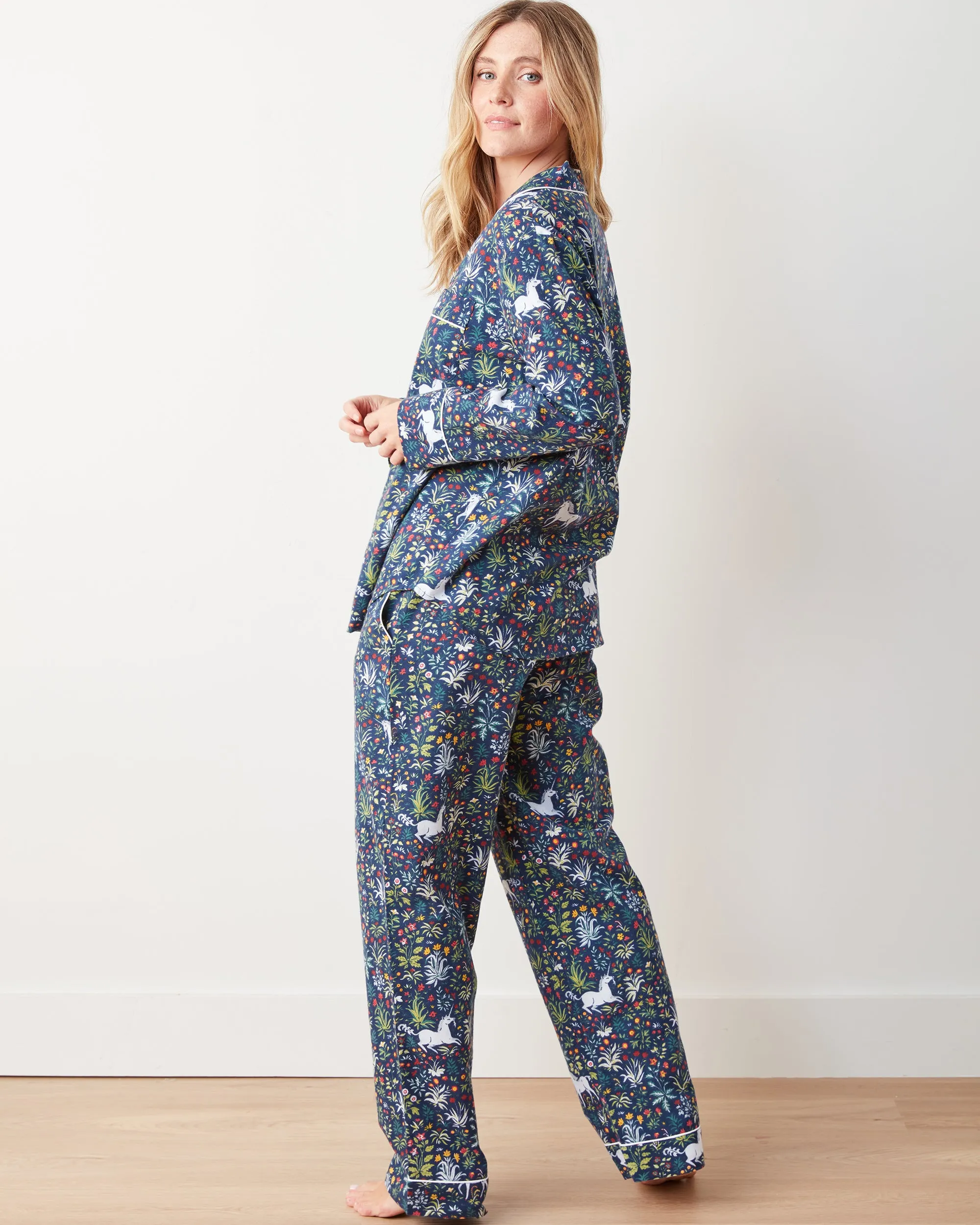 Unicorn's Garden - Lightweight Flannel Long PJ Set - Indigo
