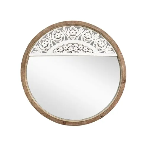UPZING DECOR 36" x 36'' Round Rustic Mirror Wooden Frame Circle Mirrors, Distressed Wall Mounted Mirror. Only Frame with Out Mirror (White/Brown)