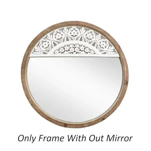 UPZING DECOR 36" x 36'' Round Rustic Mirror Wooden Frame Circle Mirrors, Distressed Wall Mounted Mirror. Only Frame with Out Mirror (White/Brown)