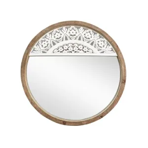 UPZING DECOR 36" x 36'' Round Rustic Mirror Wooden Frame Circle Mirrors, Distressed Wall Mounted Mirror. Only Frame with Out Mirror (White/Brown)