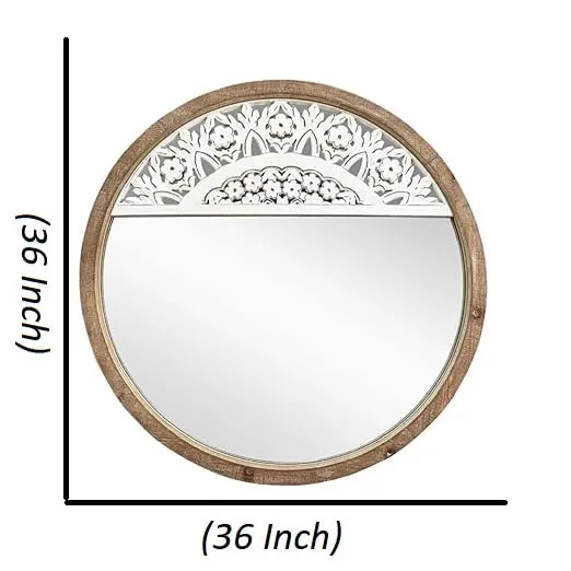UPZING DECOR 36" x 36'' Round Rustic Mirror Wooden Frame Circle Mirrors, Distressed Wall Mounted Mirror. Only Frame with Out Mirror (White/Brown)