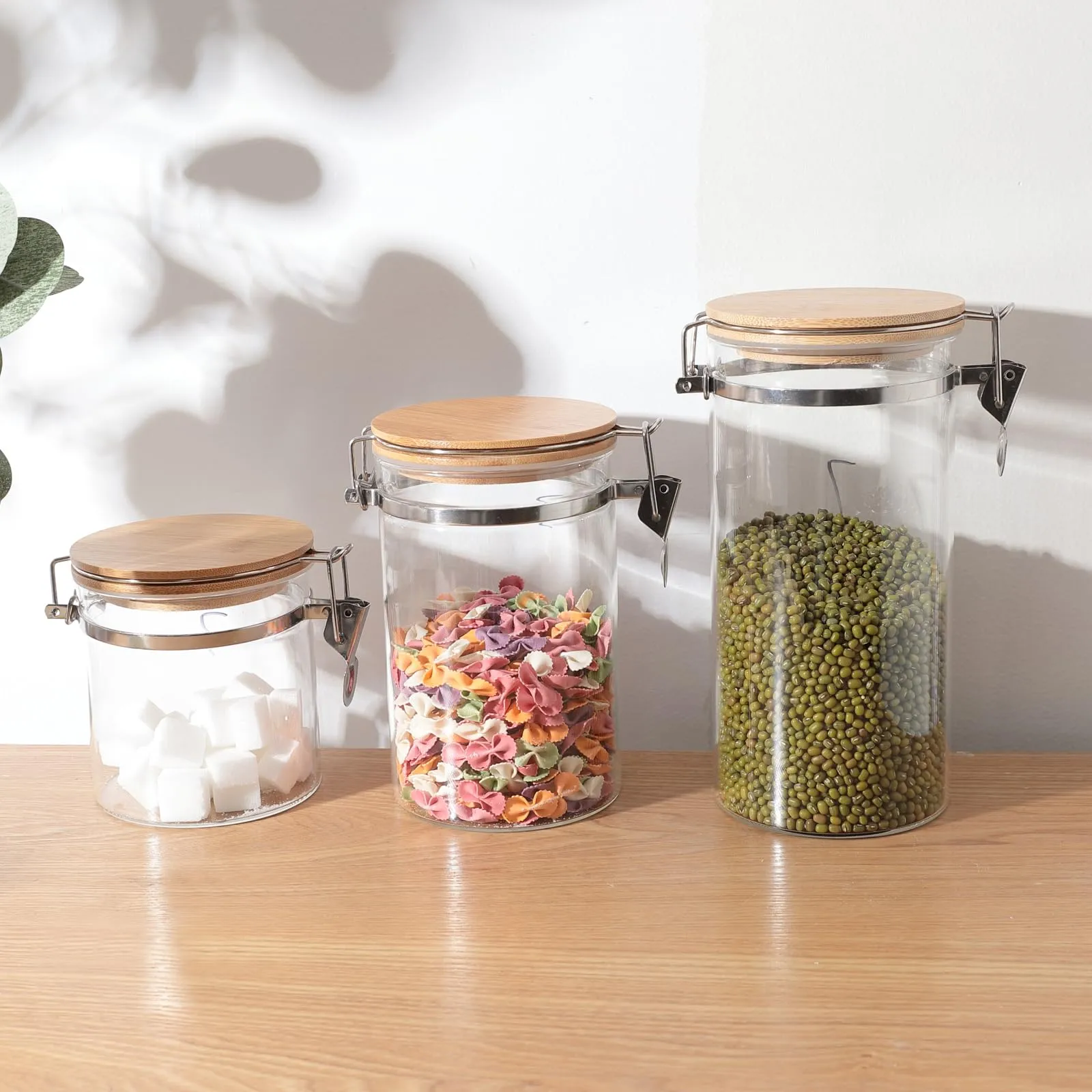 USHA SHRIRAM Borosilicate Containers With Wooden Lid (650ml, 1L, 1.5L) | Glass Container Jar For Kitchen Storage | Microwave Safe | Kitchen Containers Box With Air Tight Lid | Kitchen Organisers