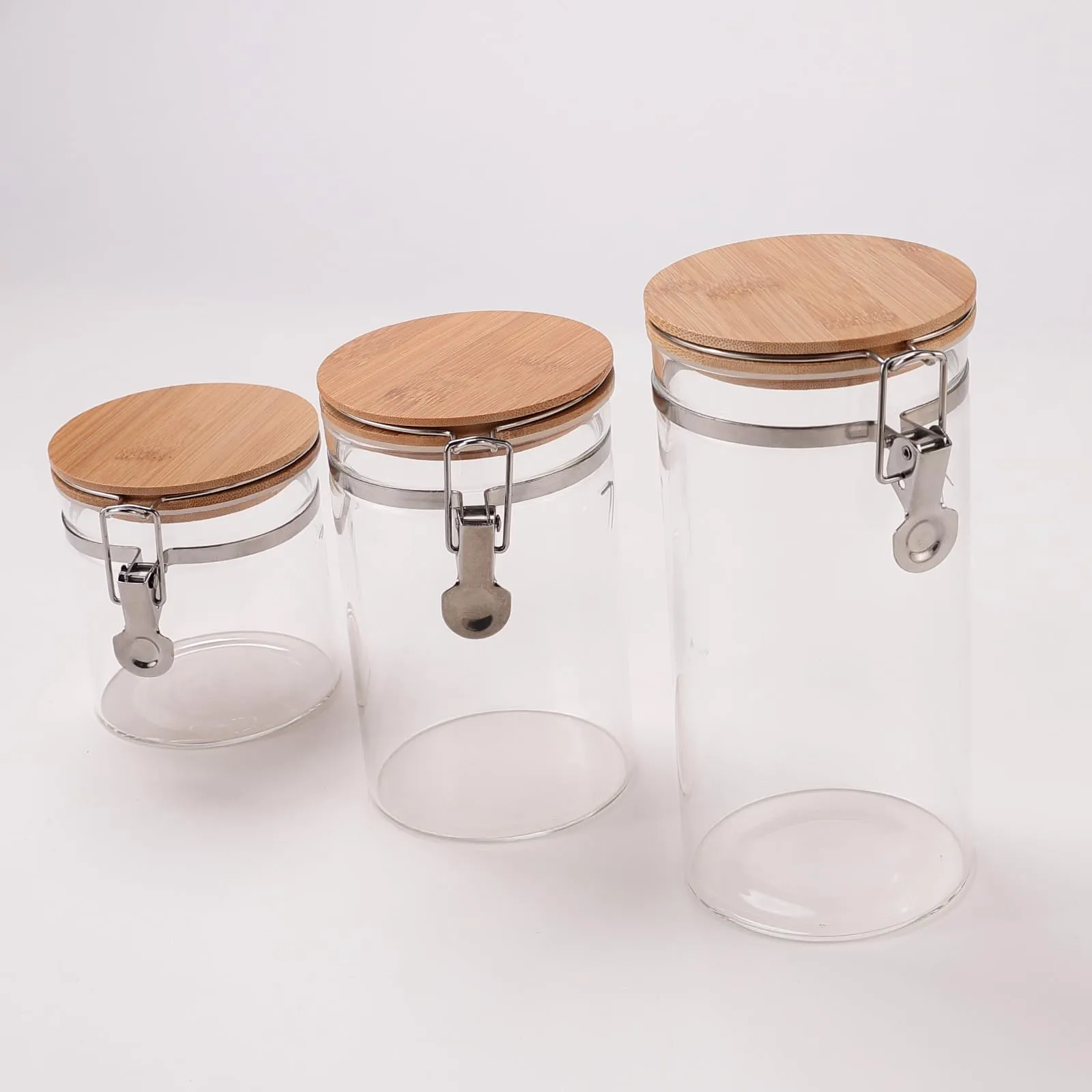 USHA SHRIRAM Borosilicate Containers With Wooden Lid (650ml, 1L, 1.5L) | Glass Container Jar For Kitchen Storage | Microwave Safe | Kitchen Containers Box With Air Tight Lid | Kitchen Organisers