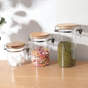 USHA SHRIRAM Borosilicate Containers With Wooden Lid (650ml, 1L, 1.5L) | Glass Container Jar For Kitchen Storage | Microwave Safe | Kitchen Containers Box With Air Tight Lid | Kitchen Organisers
