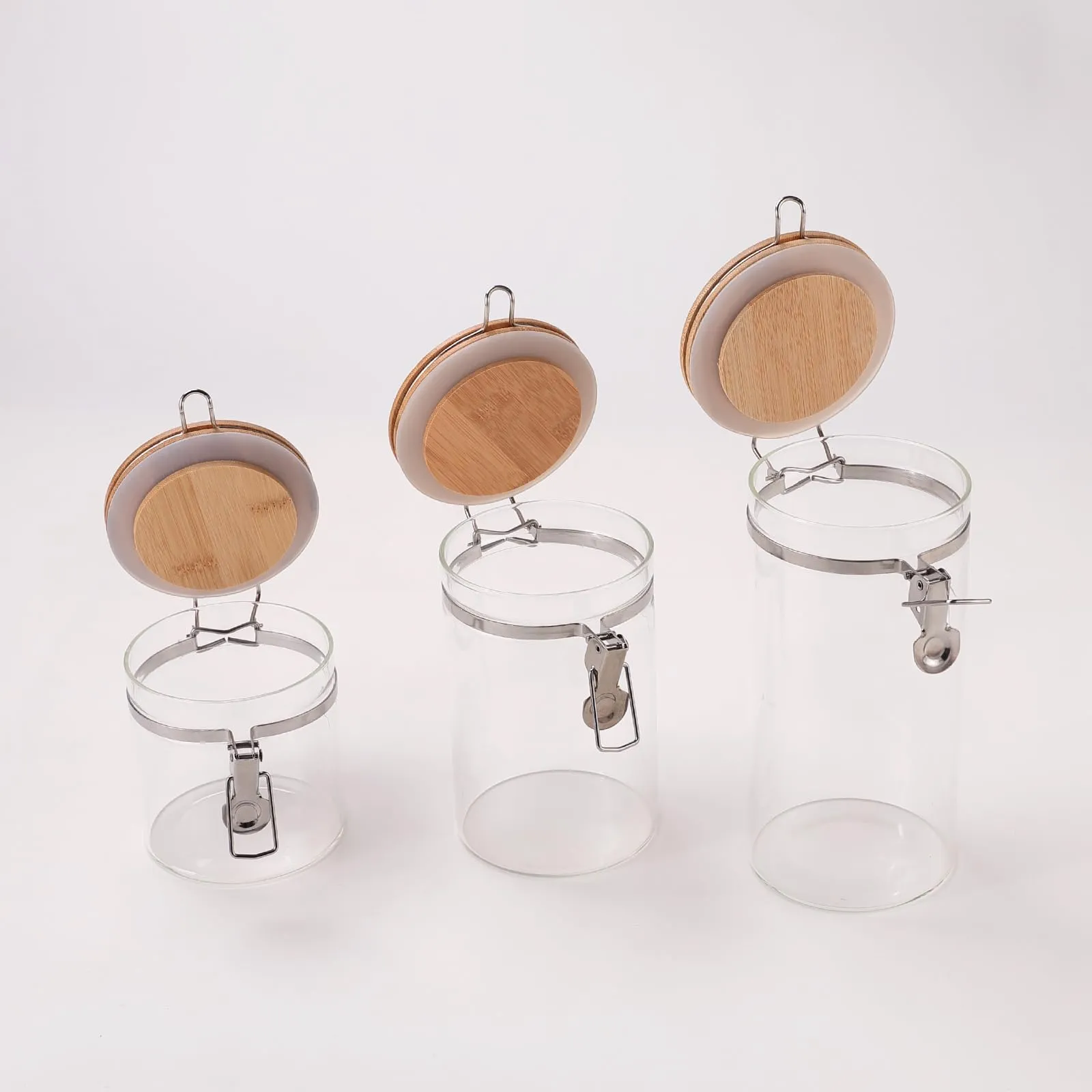 USHA SHRIRAM Borosilicate Containers With Wooden Lid (650ml, 1L, 1.5L) | Glass Container Jar For Kitchen Storage | Microwave Safe | Kitchen Containers Box With Air Tight Lid | Kitchen Organisers