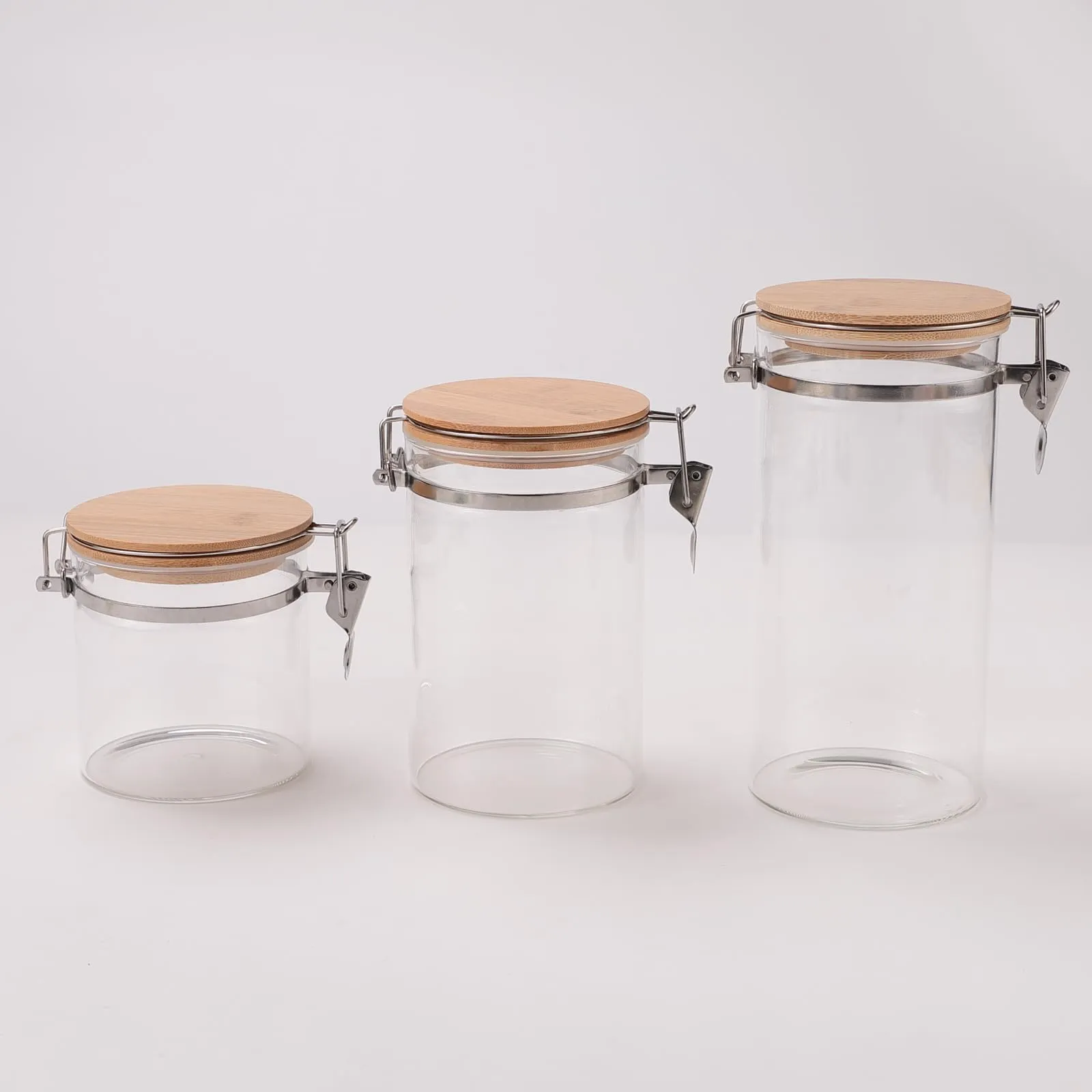 USHA SHRIRAM Borosilicate Containers With Wooden Lid (650ml, 1L, 1.5L) | Glass Container Jar For Kitchen Storage | Microwave Safe | Kitchen Containers Box With Air Tight Lid | Kitchen Organisers
