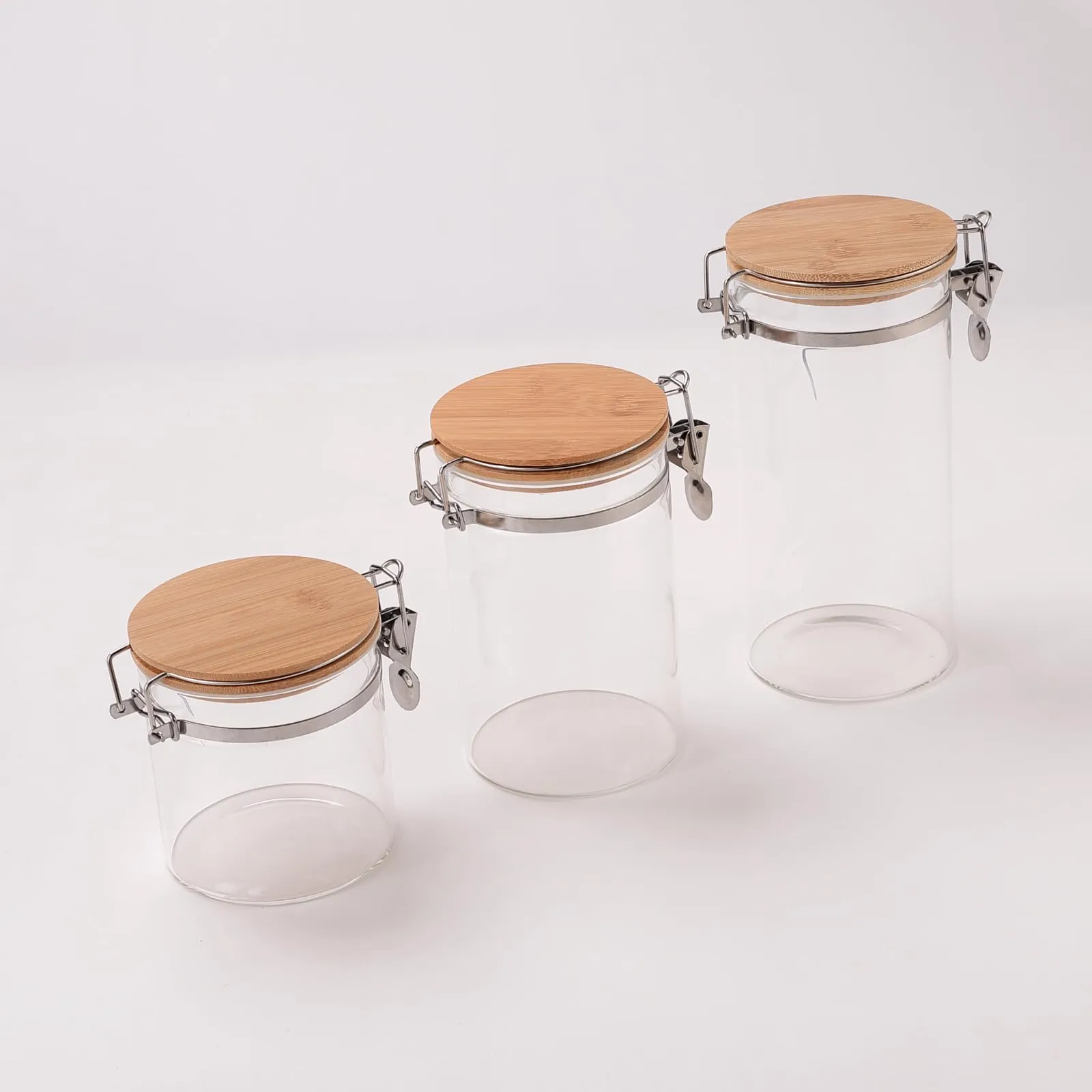 USHA SHRIRAM Borosilicate Containers With Wooden Lid (650ml, 1L, 1.5L) | Glass Container Jar For Kitchen Storage | Microwave Safe | Kitchen Containers Box With Air Tight Lid | Kitchen Organisers