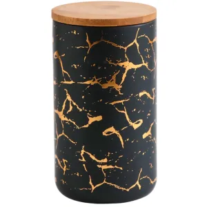 USHA SHRIRAM Ceramic Jars (1 L) Container For Kitchen Storage Box | Spice Jars For Kitchen | Kitchen Jars & Containers Set With Lid | Air Tight Jars & Containers For Storage | Printed Black