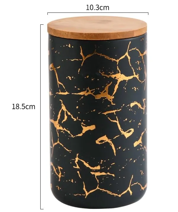 USHA SHRIRAM Ceramic Jars (1 L) Container For Kitchen Storage Box | Spice Jars For Kitchen | Kitchen Jars & Containers Set With Lid | Air Tight Jars & Containers For Storage | Printed Black