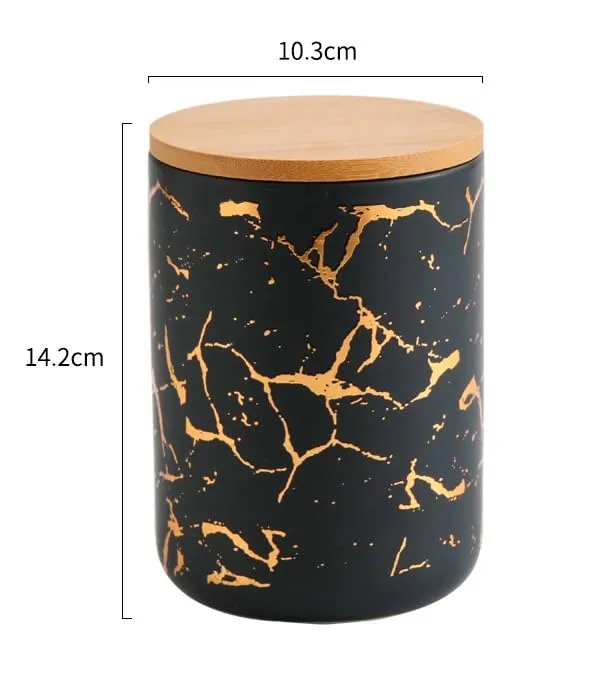 USHA SHRIRAM Ceramic Jars (800 ml) Container For Kitchen Storage Box | Spice Jars For Kitchen | Kitchen Jars & Containers Set With Lid | Air Tight Jars & Containers For Storage | Printed Black
