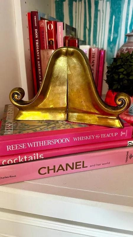 Vintage Brass Bookends - Scroll