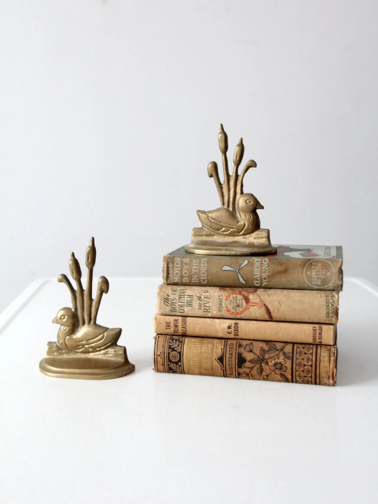 vintage brass duck bookends pair