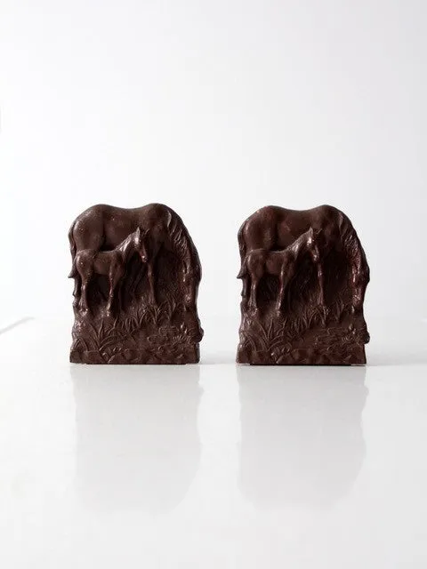 vintage composite wood horse bookends
