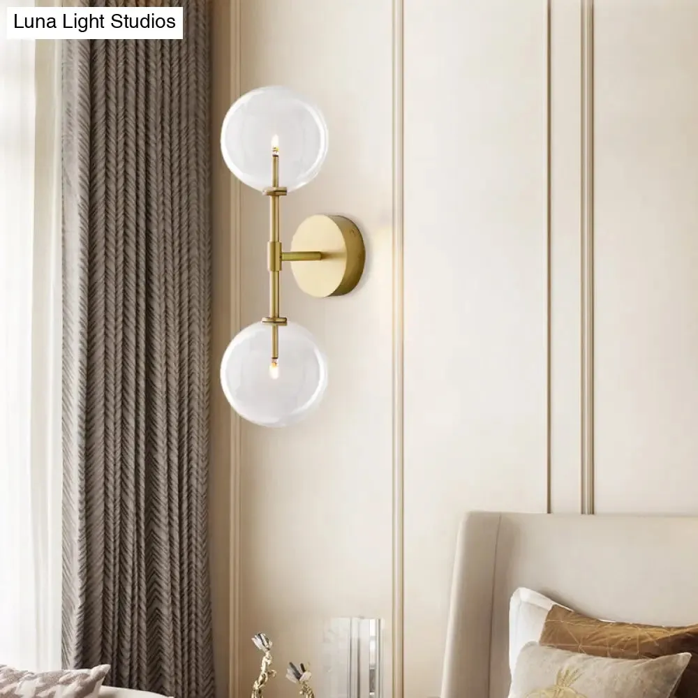 Vintage Metallic Wall Light Sconce - Black/Brass Finish, 2 Bulbs, Clear/Smoke Grey Glass Shade