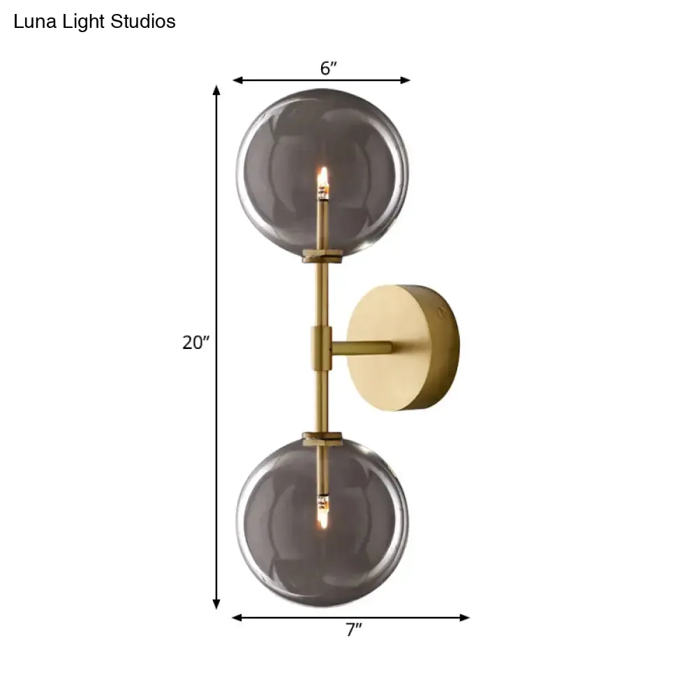 Vintage Metallic Wall Light Sconce - Black/Brass Finish, 2 Bulbs, Clear/Smoke Grey Glass Shade