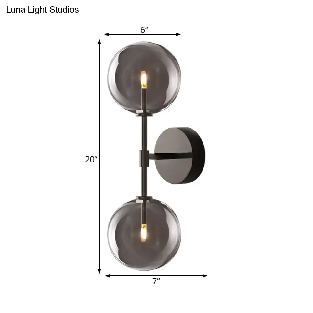 Vintage Metallic Wall Light Sconce - Black/Brass Finish, 2 Bulbs, Clear/Smoke Grey Glass Shade