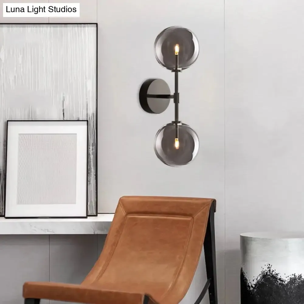Vintage Metallic Wall Light Sconce - Black/Brass Finish, 2 Bulbs, Clear/Smoke Grey Glass Shade