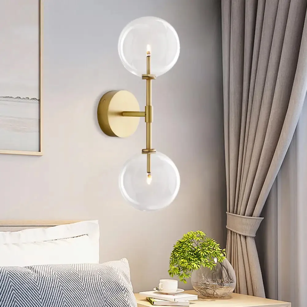 Vintage Metallic Wall Light Sconce - Black/Brass Finish, 2 Bulbs, Clear/Smoke Grey Glass Shade