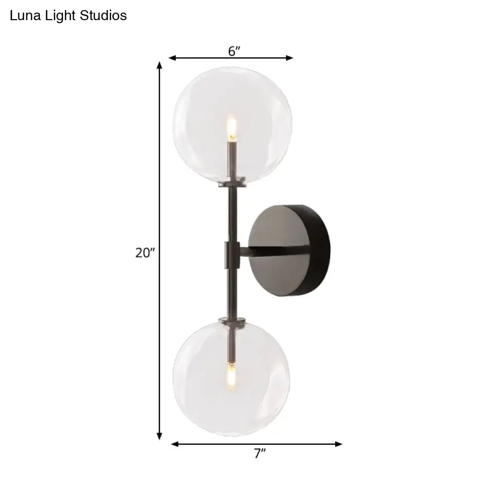 Vintage Metallic Wall Light Sconce - Black/Brass Finish, 2 Bulbs, Clear/Smoke Grey Glass Shade