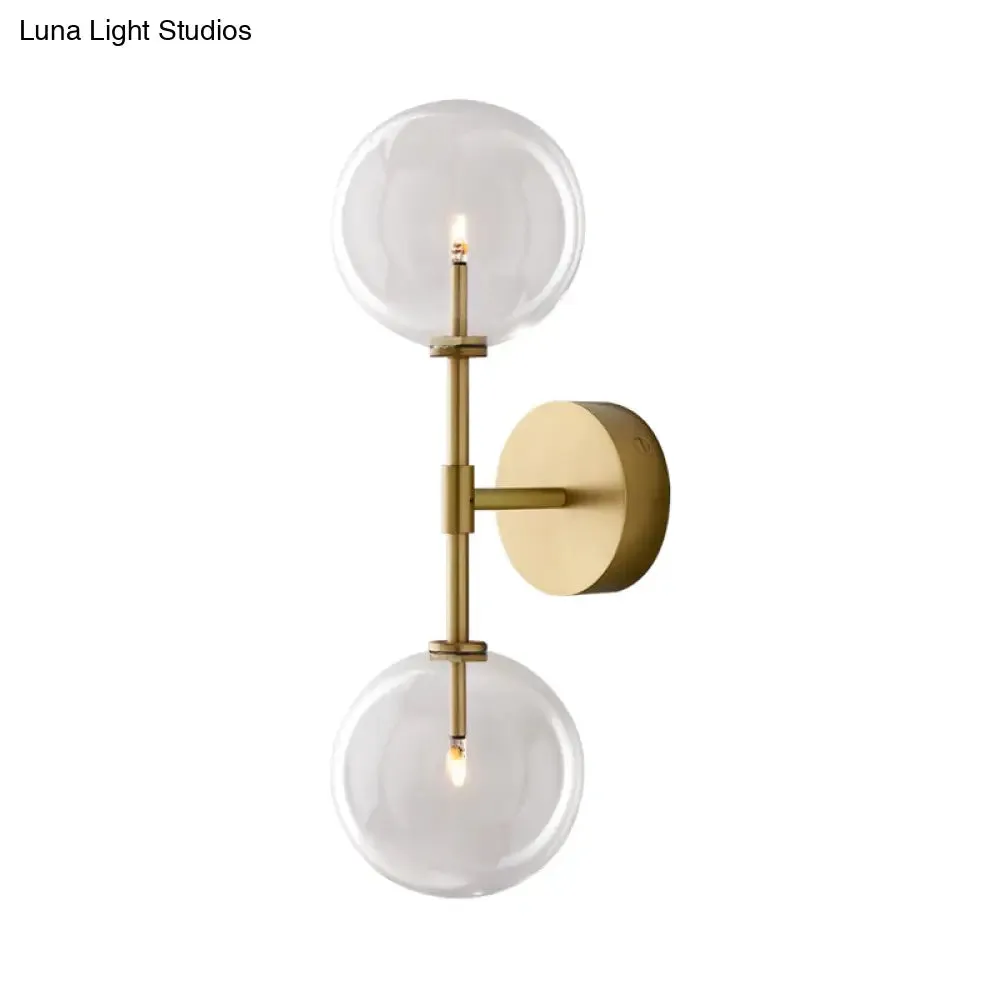 Vintage Metallic Wall Light Sconce - Black/Brass Finish, 2 Bulbs, Clear/Smoke Grey Glass Shade